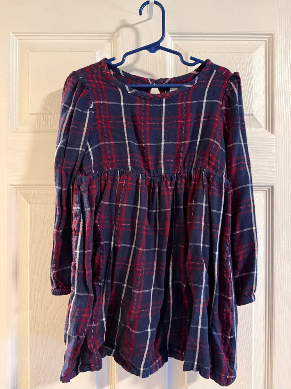 Girl’s Navy and Red Plaid Long Sleeve Dress